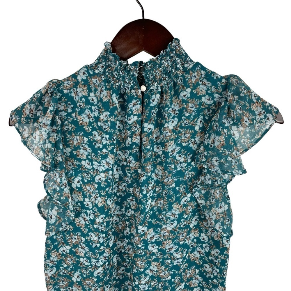 1.State | Green Floral High Neck Chiffon Top - Picture 5 of 7
